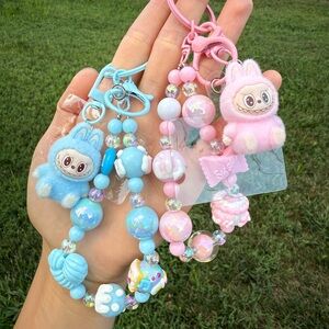 1 PC Handmade Labubu Bunny Beaded Keychain-Cute Monster Phone Charm-MM Beans